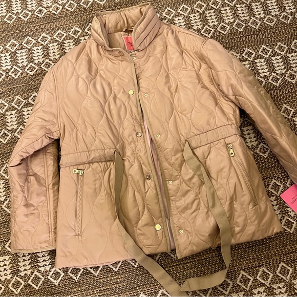 NWT Kate Spade L Relaxed Belted Quilted Anorak Coat Khaki - Picture 9 of 9